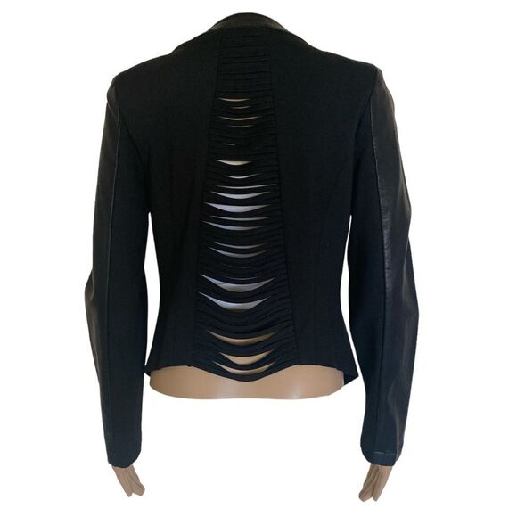 Michel Women’s Size M Black Faux Leather Blend Open Front Rare Edition Jacket - Picture 2 of 12